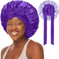 Double-Layered Silky Satin Bonnet with Tie, Large Women Sleep Cap by choshion