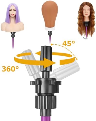 Mannequin Head Stand, Adjustable Wig Stand, Reinforced Metal Mannequin Head Stand for Cosmetology Hairdressing Training, Purple - Image 5