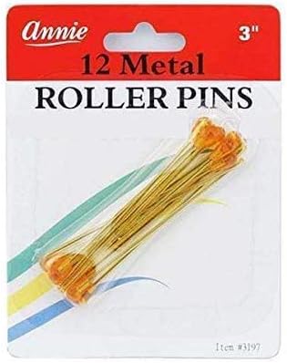 Annie Metal Roller Pins 3 Inch, 12 Count, Amber Steel Hair Roller Pins for Wire Mesh Rollers & Foam Curlers, Secure Hold for Overnight Sets, Salon & Home Styling - Image 2