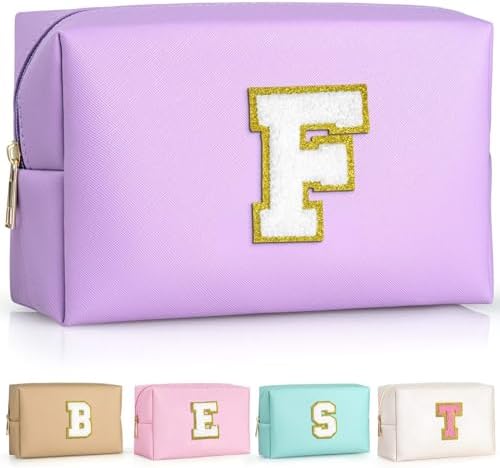 TOPEAST Preppy Makeup Bag, Small Cosmetic Travel Bags for Women, PU Leather Waterproof Toiletry Bag with Zipper, Personalized Birthday Gift for Women Girl, Preppy Gifts for Girl (Purple F) by TOPEAST