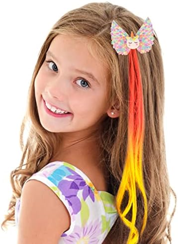 Little World Hair Clips for Girls - 6 Pcs Curly Clip in Hair Extensions with Cute Unicorn Bow - 13in Gradient Color Hair Clips for Girls Clip On for Toddler Kids Girls Ponytails Accessories - Image 5