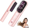 Cordless Hair Straightener Brush, Ionic & Anti-Frizz, Ceramic Tourmaline MCH Fast Heating, Anti-Scald, 4000mAh Type-C Fast Charging, Portable Hot Comb for Women (Poppy Pink) by Unknown