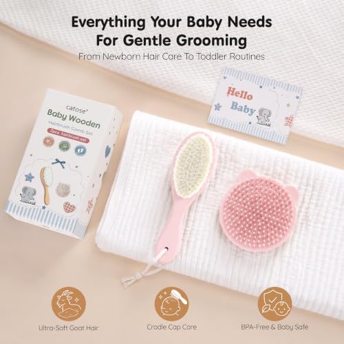 Baby Brush Comb Set, Goat Hair Bristles, Wooden Cradle Cap Brush,2PC - Image 6