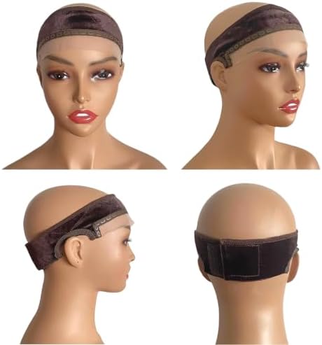 Lace Wig Grip Band with Ear Cut Out for Women Adjustable Velvet Wig Grip Band for Glueless Wig, Wig Band with Non-Slip Silicone Strip Natural Lace Edge (Brown) - Image 6