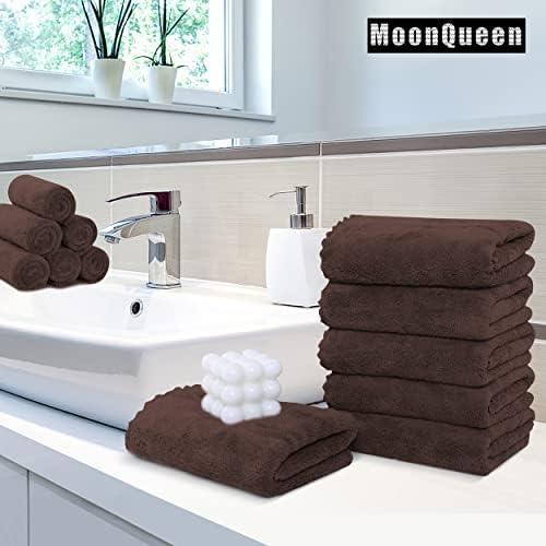 MOONQUEEN 6 Pack Premium Hand Towels - Quick Drying - Microfiber Coral Velvet Highly Absorbent Towels - Multipurpose Use as Hotel, Bathroom, Shower, Spa, Hand Towel 16 x 28 inches (Wood Brown) - Image 2