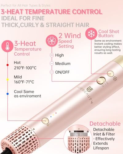 Hair Dryer Brush 8-in-1 Dual Voltage Hot Air Styler – Fast-Drying 110,000 RPM Ionic Blow Dryer with Straightener & Curler Attachments, Frizz-Free Volumizing Styler with Protective Hard Case-Pink - Image 6