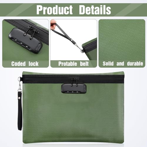 Nezyo 2 Pcs Fireproof Document Bag with Lock, Waterproof Money Pouch,Green - Image 3