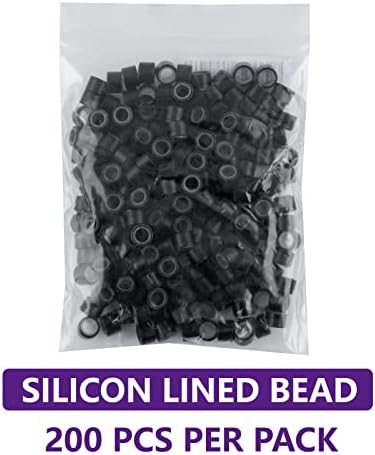 Hairro Micro Link Beads 200pcs 6mm Silicone Lined Micro Rings for Human Hair Extensions Feather Extensions Black - Image 2