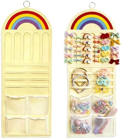 Rainbow Kids Hair Accessory Organizer Wall Hanging, Multi-Compartment Hanging Storage Bag for Hair Clips, Hair Ties, Headbands, Hair Bows,Space Saving Organizer for Girls Bedroom, Nursery by Unknown