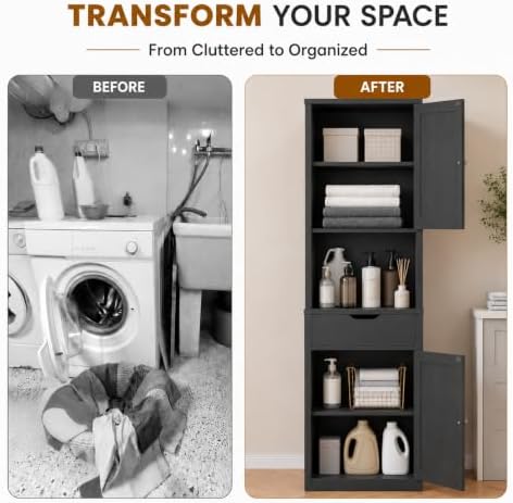Walsunny Tall Bathroom Storage Cabinet with 6 Adjustable Shelves, Black - Image 5