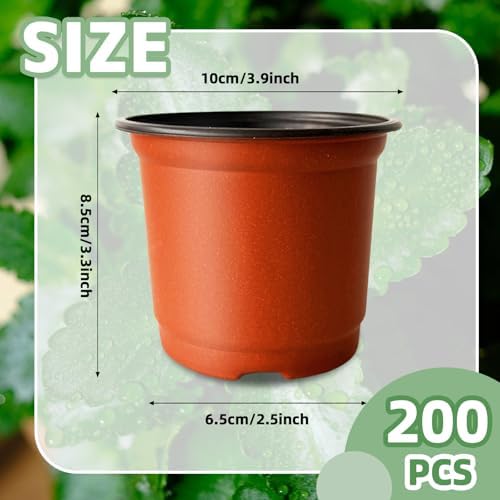 Baaxxango 200 PCS Plastic Nursery Pots,4 Inch Seedling Starting Pot with Holes,Flower Plant Container for Succulent,Seed,Cuttings,Transplanting - Image 2