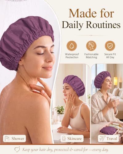 Edoneery Shower Caps for Women Reusable Waterproof, Shower Hair Cap - Image 4