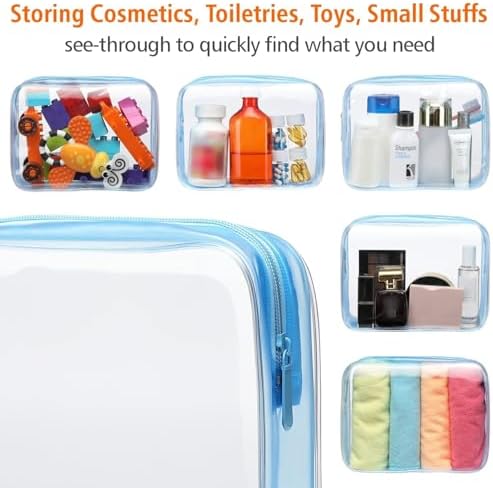 PACKISM Clear Toiletry Bag - 3 Pack Quart Size TSA Approved Toiletry Bag, Travel Makeup Cosmetic Bag for Women, Carry on Airport Airline Compliant Bag, Blue - Image 4