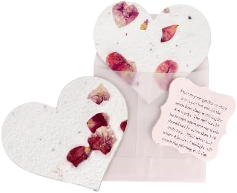 48 Favor Set, Rose Red Heart Gift Wrap Tags with Wildflower Seeds by SeedBloom
