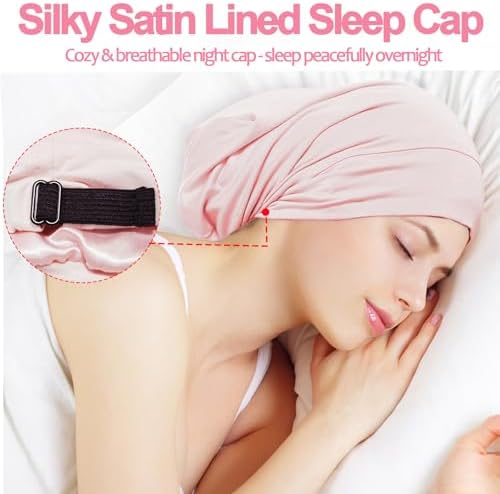 Satin Bonnets for Sleeping Adjustable Silk Lined Bonnet Sleep Cap Hair Wrap - Image 2