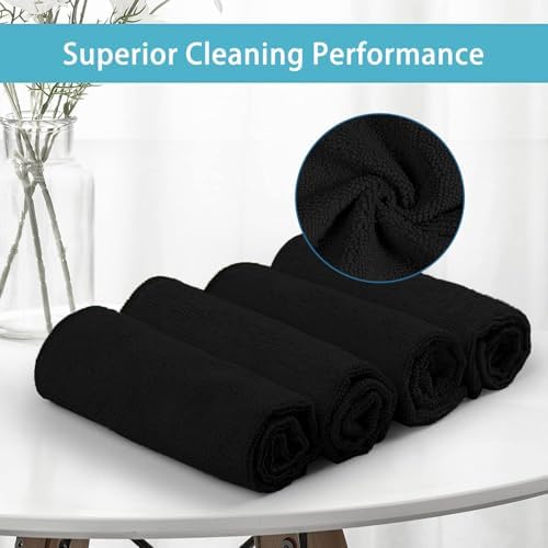 HOMEXCEL Black Cleaning Rags 5 Pack, Highly Absorbent Microfiber Cleaning Cloth for Kitchen, Lint Free, Scratch-Free, Reusable Microfiber Towels for House, Window and Glass, Cars, 11.5 X11.5 inch - Image 3