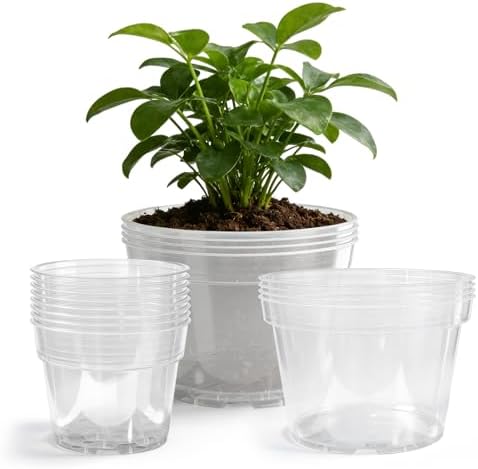 Gute 6/8/10 Inch Clear Nursery Pots with Drainage Holes (14 Pack), Reusable Plastic Plant Pots for Indoor & Outdoor Gardening, Ideal for Seedlings, Succulents, Vegetables, Orchids & More by GUTE