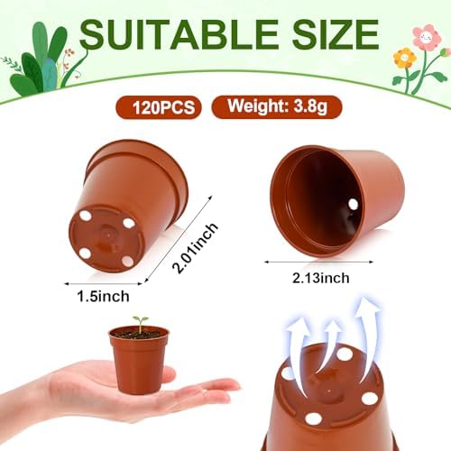 120 Pcs 2 Inch Red Mini Nursery Pots, Seedling Pots with Drainage Holes - Image 3