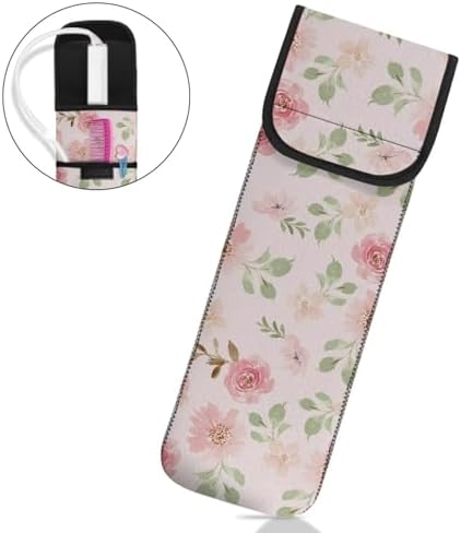 Flashideas Floral Flat Iron Case Curling Iron Organizers and Storage with Pocket Heat Resistant Neoprene Curling Iron Holder Universal Curling Iron Cover Sleeve Hot Tools Travel Bag - Image 2