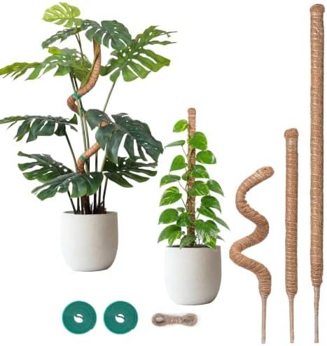 3 Pack Moss Pole Monstera Plant Support, 2 Pack 28" & 1 Pack 48" Bendable Plant Stakes Made of Real Coco Coir Support for Climbing Indoor Plants, Tall Moss Stick Trellis for Potted Climbers by Unknown