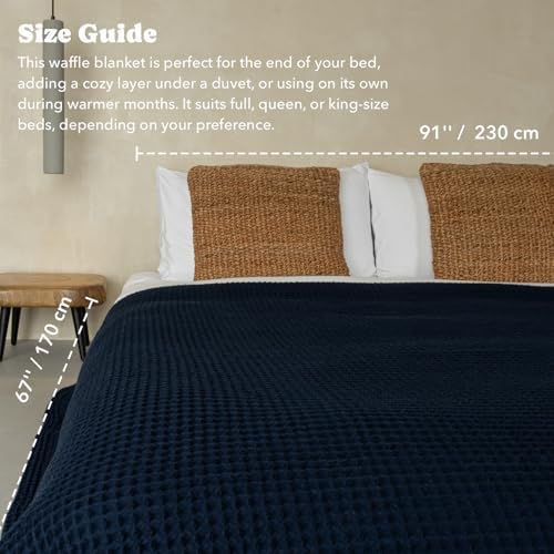 Luxury Organic Japanese Cotton Waffle Towelket Throw Blanket Bedspread for All Sleepers | Soft, Breathable and Thermoregulating (Ocean Blue, 67''x91'') - Image 5