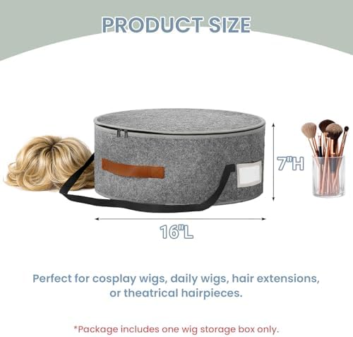 Large Capacity Wig Storage Box - Hair Extension & Hairpiece Travel Carrying Case, Makeup Tool Organizer for Wigs, Styling Heads & Accessories, 16" L x 7" H (Grey) - Image 2