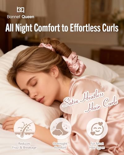 BONNET QUEEN Heatless Hair Curler for Heatless Curls Overnight, All-in-One Sleepy Tie Satin Curling Rod, Hair Curlers to Sleep In, Overnight Blowout Rods, Hair Rollers for Women Long Hair, Cream Pink - Image 3