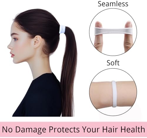 LuSeren 120 Pcs No Damage Hair Ties for Thick Hair, Large Soft Seamless Nylon Hair Elastics for Women, Ponytail Holders Accessories –White - Image 4
