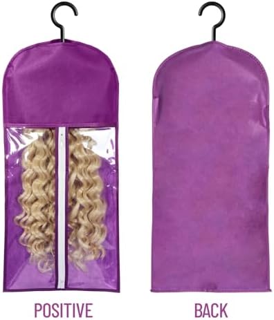 12PCS Wig Bags With Hanger - Hair Extension Holder for Multiple Wigs - Organizer (6PCS Black & 6PCS Purple) - Image 3