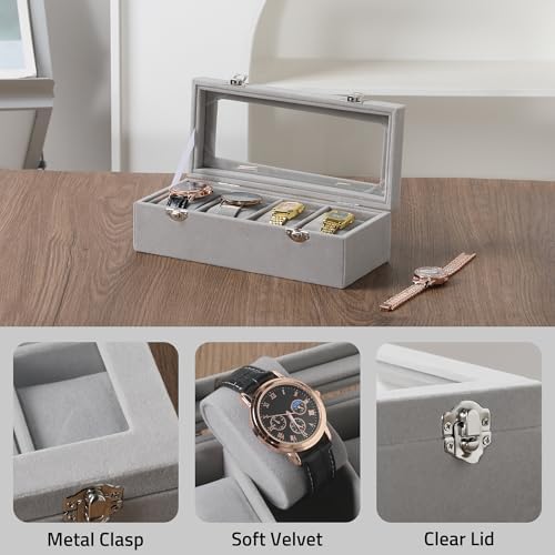 Frebeauty 4 Slot Watch Box for Men/Women,Watch Case with Glass Lid - Image 3