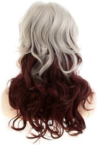Long Curly Wavy Blonde to Burgundy Wig for Women with Bangs Natural Looking Synthetic Heat Resistant for Daily Party Costume Halloween - Image 5