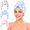 KELVO Microfiber Hair Towel Wrap for Women-Pack of 3, 350 GSM Super Absorbent Quick Dry Hair Turban Anti-Frizz Head Wrap for Curly, Long & Thick Hair Soft Hair Drying Towel (Checkered, Mixed Color) by Unknown