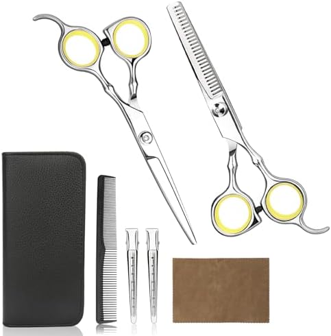 Hair Cutting Scissors Professional Home Haircutting Barber Salon Thinning Shears Kit with Comb and Case for Men/Women Yellow by Himart