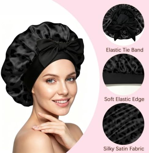 Satin Hair Bonnet Silk Bonnet for Sleeping Double Layer Elastic Tie Band Adjustable Reusable Hair Cap Cute Women Girls - Image 3