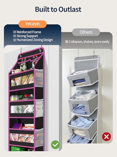 Yecaye 5 Tier Over the Door Organizer, Swing-proof Door Organizer Hanging with Clear PVC Windows, Behind the Door Storage for Bedroom Nursery Closet Laundry Pantry Bathroom, Pink and Black - Image 5