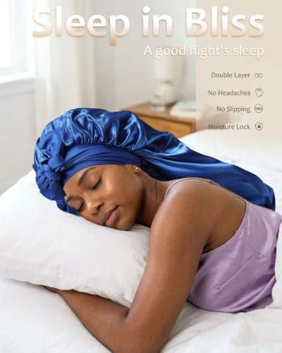 AWAYTR Long Satin Bonnet for Braids - Double Layer Hair Bonnet for Sleeping - Image 6