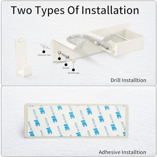 Hair Dryer and Straightener Holder, Stainless Steel Hair Dryer Stand for Bathroom, Hair Dryer Holder Wall Mounted Adhesive or Drilling, Hair Tool Organizer for Salon Barber Shops White - Image 5