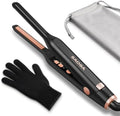 SAOSA Mini Pencil Flat Iron for Short Hair - 0.3" Ultra-Thin Hair Straightener & Curler, 9 Temp (190°F-430°F), Ceramic Tourmaline, Fast 30s Heat Up, Travel Kit with Pouch & Glove, Dual Volt(Rose Gold) by SAOSA