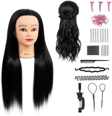 26-28 Inch Synthetic Fiber Mannequin Head for Braiding Styling Cutting Cosmetology Practice Doll with Clamp Stand for Makeup Training (Black) by Unknown