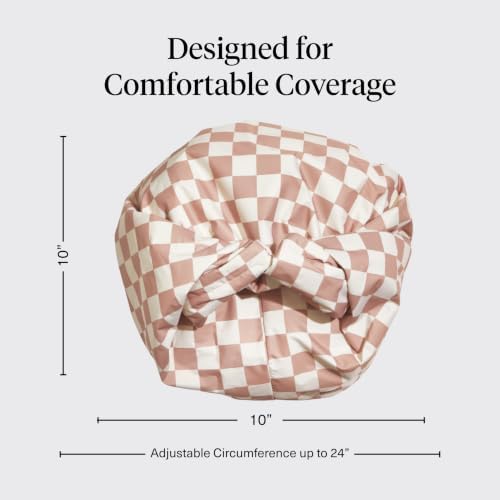 Kitsch Luxury Satin-Lined Flexi Shower Cap for Women - Terracotta Checker - Image 6