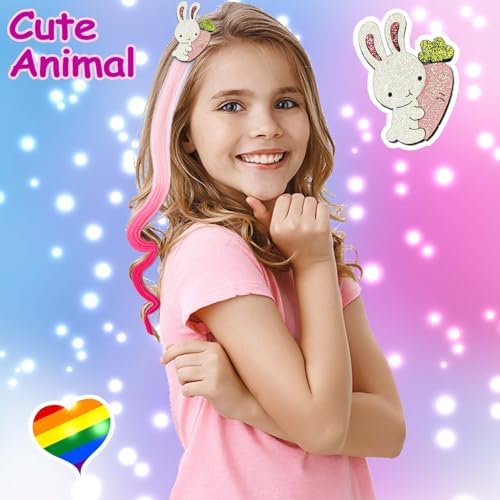8 Pieces Hair Clips for Girls, Animal Straight Rainbow Hair Extensions for Kids, Little Girl Hair Clips Accessories for Girls Toddler Kids Ponytails - Image 4