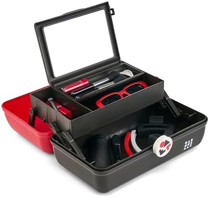 Caboodles School Spirit On-The-Go Girl Makeup Box, Red Over Black, Hard Plastic Makeup Organizer Box, Built-In Mirror, Secure Latch for Safe Travel, Spacious Storage for Large Items - Image 3