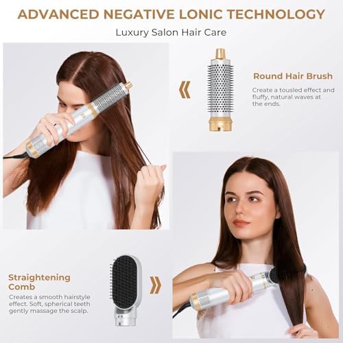 5 in 1 Hair Dryer Brush Set, High Speed Hot Air Styler with Auto Wrap Curlers, Blow Dryer Brush for Drying Curling Straightening, Frizz-Free Volume Styling Tools (Platinum) - Image 4
