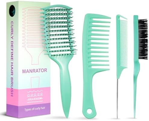 Curl Defining Brush, Detangler Brush for Curly Hair, Vented Curly Hair Brush Products, Detangling Shaping and Defining Women's Curls on Wet or Dry Hair Types, Reduces Frizz (Green) by Unknown