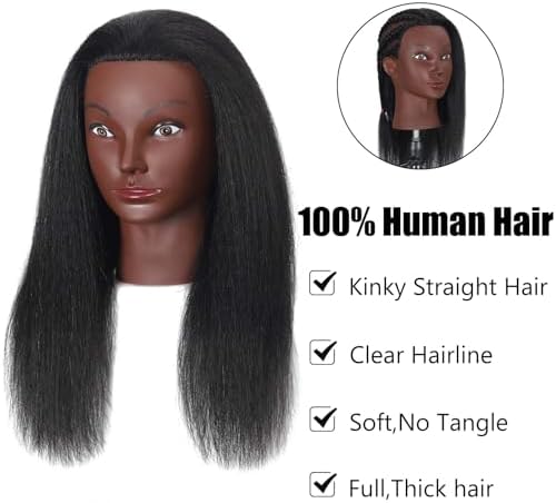 Mannequin Head 100% Human Hair Stand for Stylist Training - Image 2