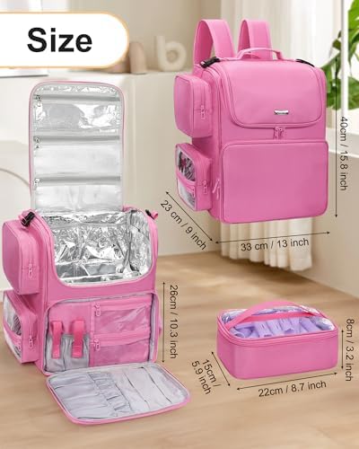Relavel Hair Tools Travel Bag Hair Stylist Backpack Hairdresser Cosmetology Bag, Heat Insulation Full Layer for Curling Iron, Hair Straightener, Travel Accessories Case Barber Organizer (Rose Pink) - Image 6