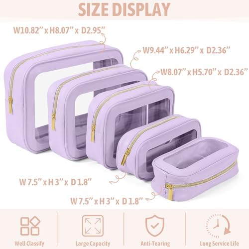 YOPCDJ 5PCS Diaper Bag Organizer Pouch Set, TSA Approved Toiletry Bag，Clear Waterproof TPU Makeup Bag Set Travel Organizer Bags for Women and Kids - Image 3