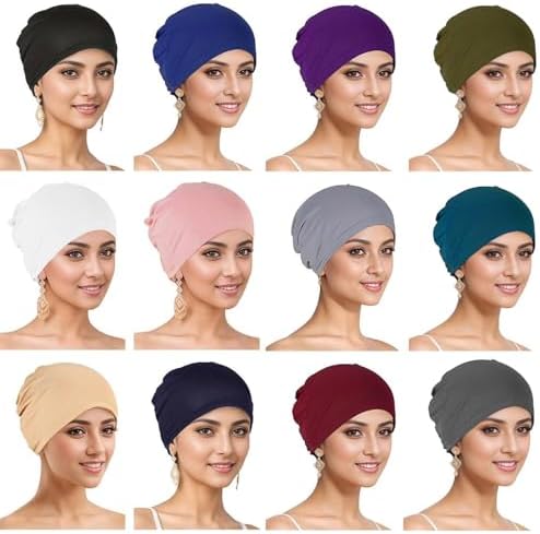 Cmonie 9-12 Pcs Solid Women Chemo Hat Stretchy Turban Beanie by Cmonie