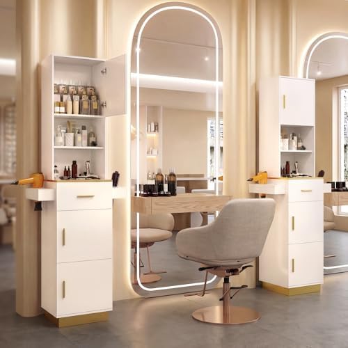 Tall Hair Salon Station for Hair Stylist with Storage (White) - Image 2