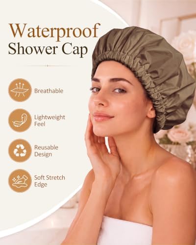Edoneery Shower Caps for Women Reusable Waterproof, Shower Hair Cap - Image 3